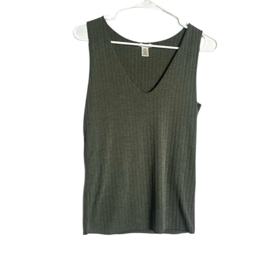 Bozzolo Dark Green Ribbed V-Neck Tank Top